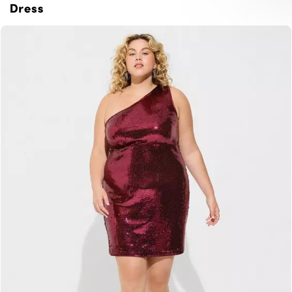 Torrid One-Shoulder Wine Sequin Dress